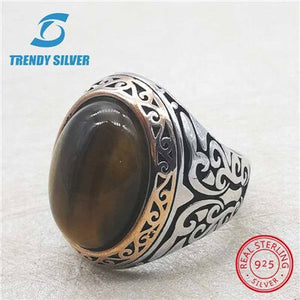 rose gold silver 925 fine jewelry man rings men accessories turquoise gemstone natural onyx agate wholesale TRENDY SILVER TCR845