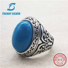 Load image into Gallery viewer, rose gold silver 925 fine jewelry man rings men accessories turquoise gemstone natural onyx agate wholesale TRENDY SILVER TCR845
