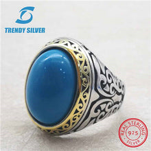 Load image into Gallery viewer, rose gold silver 925 fine jewelry man rings men accessories turquoise gemstone natural onyx agate wholesale TRENDY SILVER TCR845
