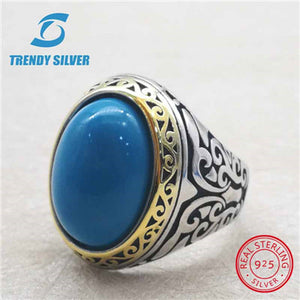 rose gold silver 925 fine jewelry man rings men accessories turquoise gemstone natural onyx agate wholesale TRENDY SILVER TCR845