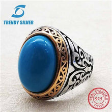 Load image into Gallery viewer, rose gold silver 925 fine jewelry man rings men accessories turquoise gemstone natural onyx agate wholesale TRENDY SILVER TCR845
