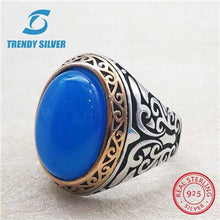 Load image into Gallery viewer, rose gold silver 925 fine jewelry man rings men accessories turquoise gemstone natural onyx agate wholesale TRENDY SILVER TCR845
