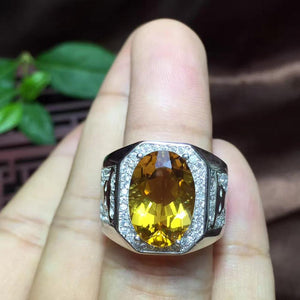 bull bright yellow natural citrine gem ring men ring jewelry 925 silver big size gem muscular power ring gift Christmas gift