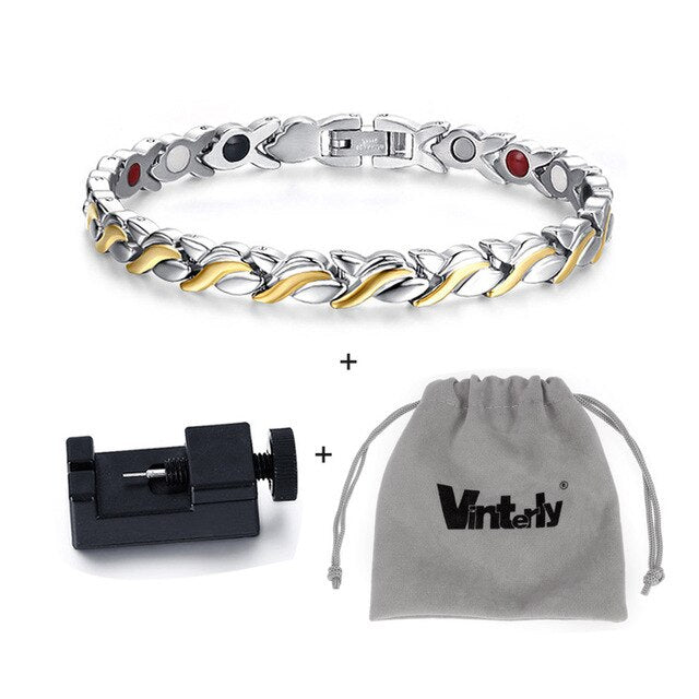 Vinterly Black Magnetic Bracelets for Women Chain Steel Magnetic Bracelet Benefits Germanium Punk Stainless Steel Bracelet Women