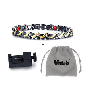 Vinterly Black Magnetic Bracelets for Women Chain Steel Magnetic Bracelet Benefits Germanium Punk Stainless Steel Bracelet Women