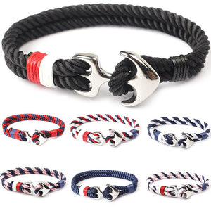 Navy Style Silver/Black Alloy Anchor Bracelet Multilayer Rope Chain Paracord Bracelet For Women Men