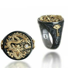 Load image into Gallery viewer, Unique chinese dragon carved rings men&#39;s black golden plated finger rings fashion male party jewelry gifts size 6-13
