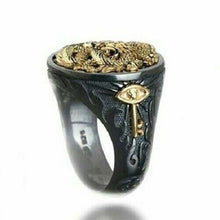 Load image into Gallery viewer, Unique chinese dragon carved rings men&#39;s black golden plated finger rings fashion male party jewelry gifts size 6-13
