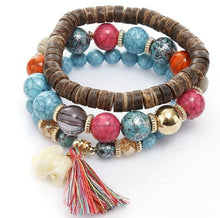 Load image into Gallery viewer, Hot Bohemian Bracelets Women Elephant Tassel Charm Bracelet Wooden Beads Couple Bracelet Vintage Boho Jewelry Elastic Pulseras
