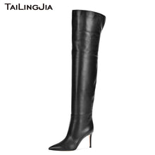 Load image into Gallery viewer, Pointed Toe Woman Over the Knee Boots Slip On Long Boot Simple Classic Soft Leather Ladies Plus Size Wholesale 2019 Winter shoes
