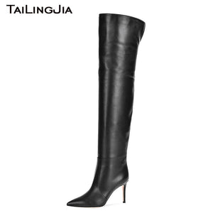 Pointed Toe Woman Over the Knee Boots Slip On Long Boot Simple Classic Soft Leather Ladies Plus Size Wholesale 2019 Winter shoes