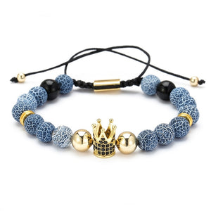 Fashion CZ Crown Charm Bracelet Men Women 2019 Trendy Natural Stone Bead Braided Macrame Bracelet Jewelry Gift Pulsera Hombre