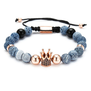 Fashion CZ Crown Charm Bracelet Men Women 2019 Trendy Natural Stone Bead Braided Macrame Bracelet Jewelry Gift Pulsera Hombre