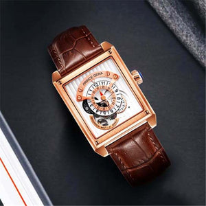 Automatic Watch Mens' watches Rolexable Hollow Dial and Calfskin Strap Rectangle Waterproof scratch Resistant Mechanical watches