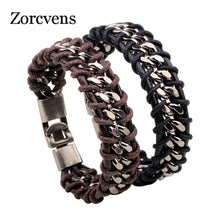 Load image into Gallery viewer, ZORCVENS Unique design Bracelet Mens Gift Black/Brown Leather Knitted Magnetic Clasp Bracelets &amp; Bangles Men Jewelry
