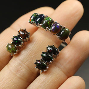 9ct ethiopian black opal jewelry set oval 5*7 mm 925 sterling silver fine jewelry classic design clasp earring ring for women