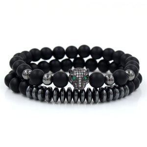 Bracelet Woman Men 8mm CZ Leopard Bracelet Set Charms Jewelry Hematite Stone Couple Lover Bracelets Bangles Pulseira Masculina