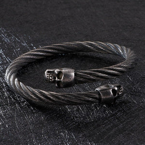 KALEN Punk Stainless Steel Matte Skull Charm Bangle Man Gothic Cable Wire Gold/Silver Skeleton Cuff Bracelet Men Jewelry