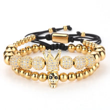 Load image into Gallery viewer, luxury Gold Bracelet Men Crown skull heart Pave CZ Zircon Stainless Steel Beads Braided Braiding Bracelet gold Luxury Jewelry
