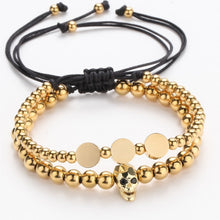 Load image into Gallery viewer, luxury Gold Bracelet Men Crown skull heart Pave CZ Zircon Stainless Steel Beads Braided Braiding Bracelet gold Luxury Jewelry
