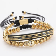 Load image into Gallery viewer, luxury Gold Bracelet Men Crown skull heart Pave CZ Zircon Stainless Steel Beads Braided Braiding Bracelet gold Luxury Jewelry
