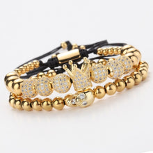 Load image into Gallery viewer, luxury Gold Bracelet Men Crown skull heart Pave CZ Zircon Stainless Steel Beads Braided Braiding Bracelet gold Luxury Jewelry
