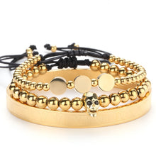 Load image into Gallery viewer, luxury Gold Bracelet Men Crown skull heart Pave CZ Zircon Stainless Steel Beads Braided Braiding Bracelet gold Luxury Jewelry
