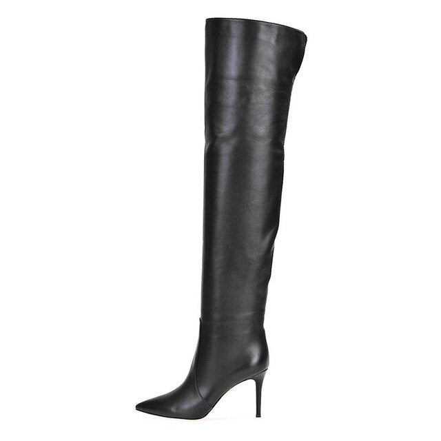 Pointed Toe Woman Over the Knee Boots Slip On Long Boot Simple Classic Soft Leather Ladies Plus Size Wholesale 2019 Winter shoes