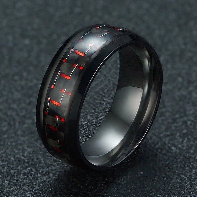 Vnox Carbon Fiber Ring Man Stainless Steel Metal Black Party Jewelry 4 Color