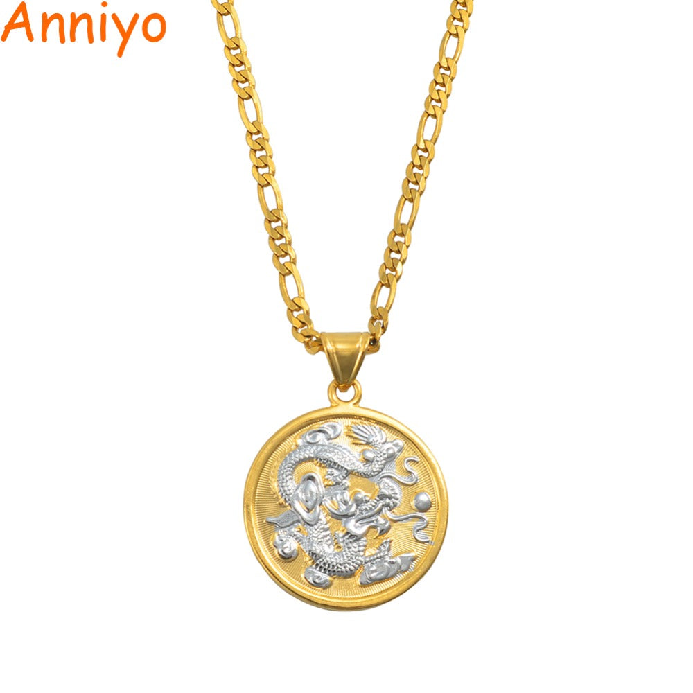 Anniyo Auspicious Dragon Pendant Chain Necklaces Women Men Mix Gold Color Jewelry Mascot Ornaments Lucky Gifts $ #006109