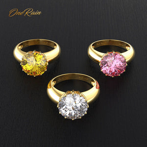 OneRain 100% 925 Sterling Silver Pink Sapphire Gemstone Wedding Engagement Yellow Gold Ring Anniversary Fine Jewelry Wholesale