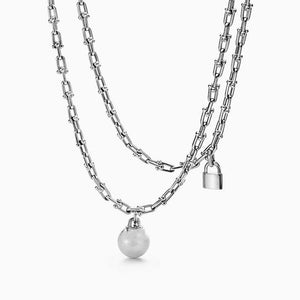 1:1 S925 Sterling Silver Necklace U-Shape Lock&Ball Pendant Trendy Necklace Women Gift Logo Jewelry 10th Anniversary