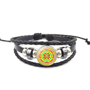 DIEZI Fashion Vintage Sri Yantra Bracelet Men Women Braided Leather Weave Handmade Rope Charm Bracelets & Bangles