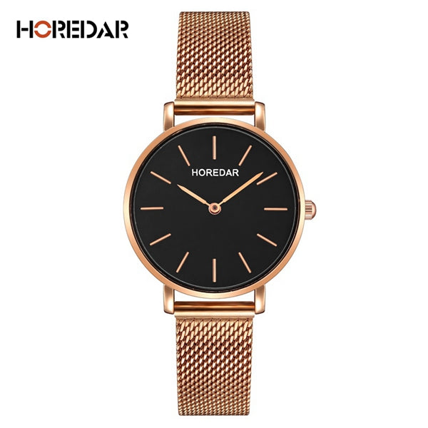 HOREDAR Women Watches Luxury Top Brand Stainless Steel Watch Women Elegant Silver Wristwatch Female Clock Fashion Gift