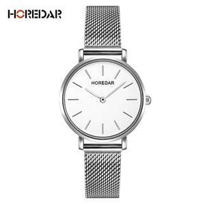 HOREDAR Women Watches Luxury Top Brand Stainless Steel Watch Women Elegant Silver Wristwatch Female Clock Fashion Gift