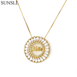 SUNSLL 2 Color Copper Cubic Zirconia Mae Diameter 3cm Round Pendant Necklaces Women's fashion Jewelry Colar Feminina