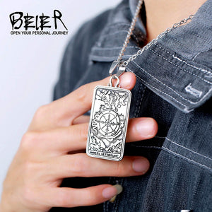 Beier 316L stainless steel Men vintage Tarot Card pendant necklaces trendy chain fashion necklace men jewelry  LP219