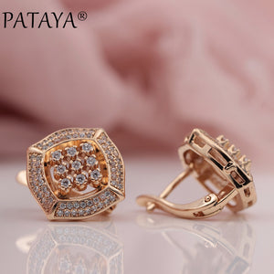 PATAYA New 585 Rose Gold Micro-wax Inlay Natural Zircon Square Big Dangle Earrings Women Wedding Party Extreme Luxury Jewelry