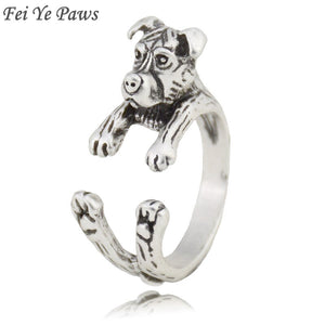 Fei Ye Paws Viking Boho Pit Bull Wrap Dog Ring For Women  Floopy Ears Pitbull Staffordshire Bull Animal Rings Men Girls Gifts