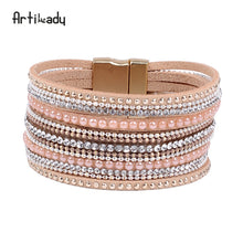 Load image into Gallery viewer, Artilady  leather bangles with crystal luxury design bangles magnet bracelet women  jewelry
