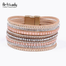 Load image into Gallery viewer, Artilady  leather bangles with crystal luxury design bangles magnet bracelet women  jewelry
