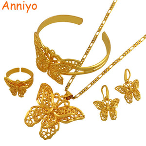 Anniyo PNG Butterfly Necklace Earrings Bangle Ring set Jewelry African Wedding set Gold Color Papua New Guinea Gifts #022206