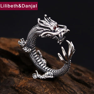 New 925 Sterling Silver Ring Men Jewelry Dragon Gemstone natural stone Eye Ring Opening  Gift Fine Jewelry R1